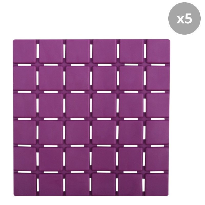 spirella Lot de 5 Tapis antidérapants de douche ou baignoire Caoutchouc QUADRO 13x13cm Violet MSV