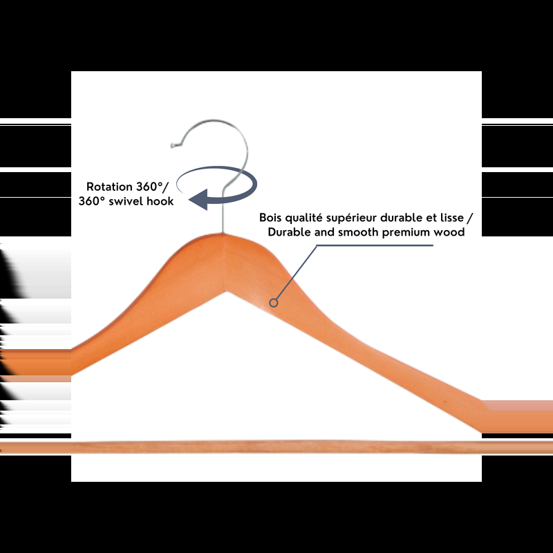 Spirella Lot De 96 Cintres En Bois à Tête En Métal Chromé Pivotante MSV