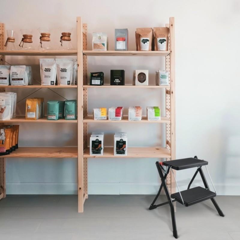 Spirella Marche Pied 2 Marches Pliant & Anti-dérapant Léger En Acier - Max 150kg - Noir Mat MSV