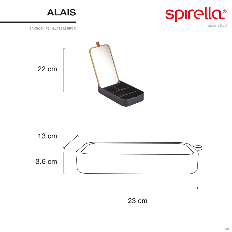 Spirella Miroir & Boîte à bijoux Bambou & PS Carré ALAIS Noir Spirella