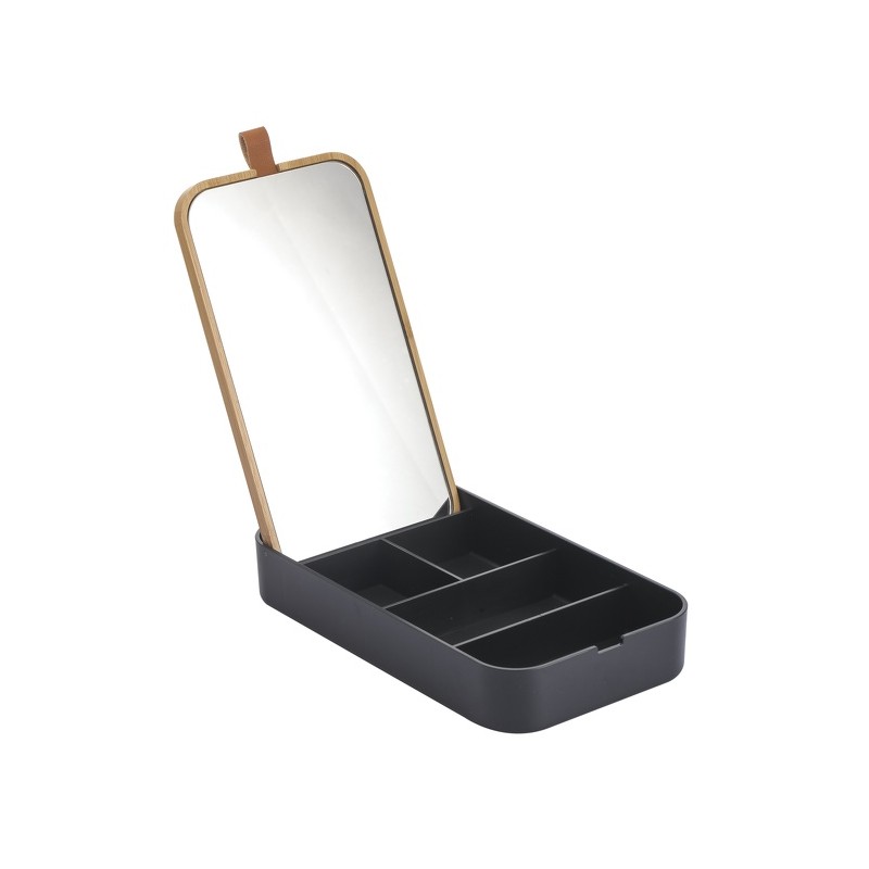 spirella Miroir & Boîte à bijoux Bambou & PS carré ALAIS Noir Spirella