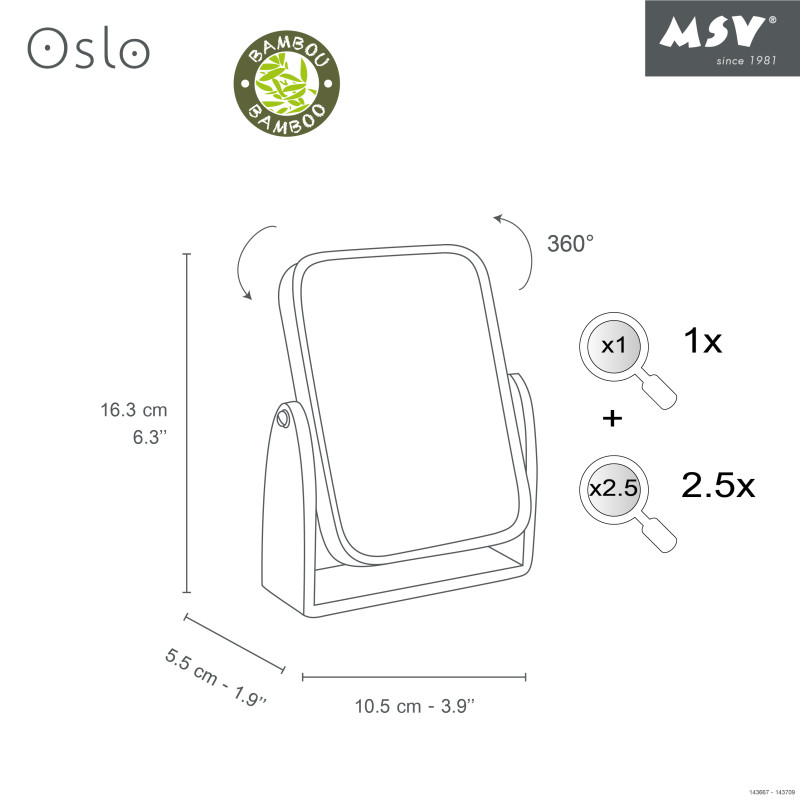 Spirella Miroir Grossissant à  Poser OSLO Bois & Blanc MSV
