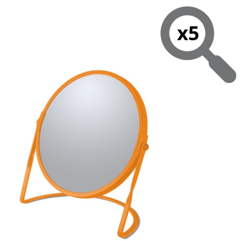 Spirella Miroir Grossissant Sur Pied Acier AKIRA Orange Mat Spirella