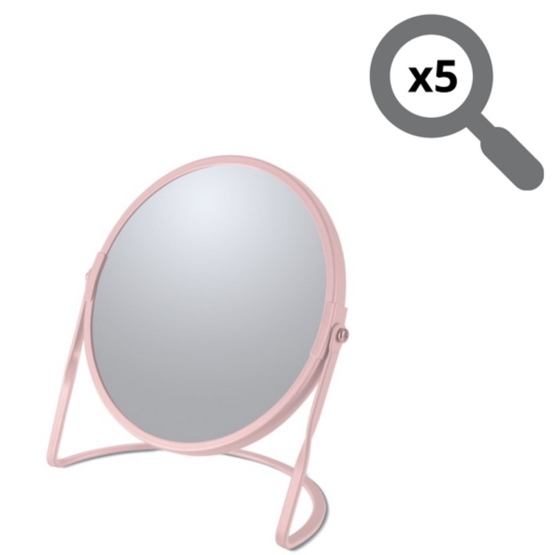 Spirella Miroir Grossissant Sur Pied Acier AKIRA Rose Mat Spirella