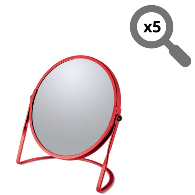 Spirella Miroir Grossissant Sur Pied Acier AKIRA Rouge Mat Spirella