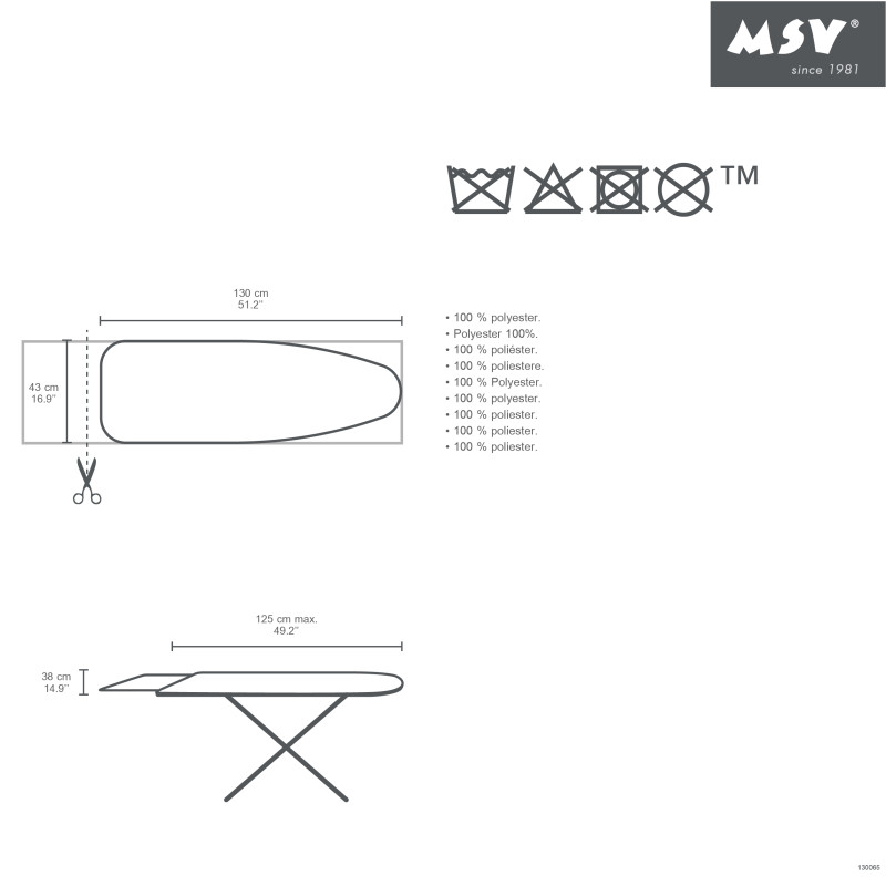 Spirella Molleton Pour Table à  Repasser 130x43cm MSV