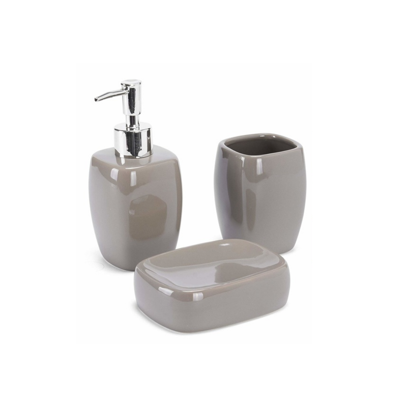 spirella MSV Ensemble 3 accessoires de salle de bain Céramique CLASSIC Marron