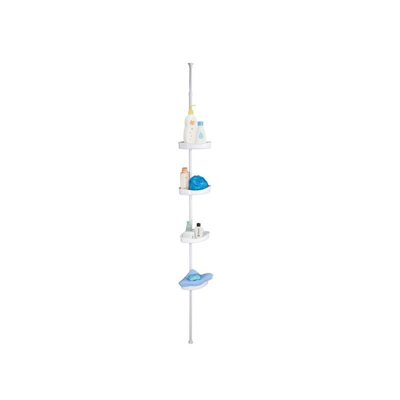 spirella MSV Etagère de douche d'angle auto-portée 125-245cm Blanc telescopique - Sans perçage - 4 tablettes