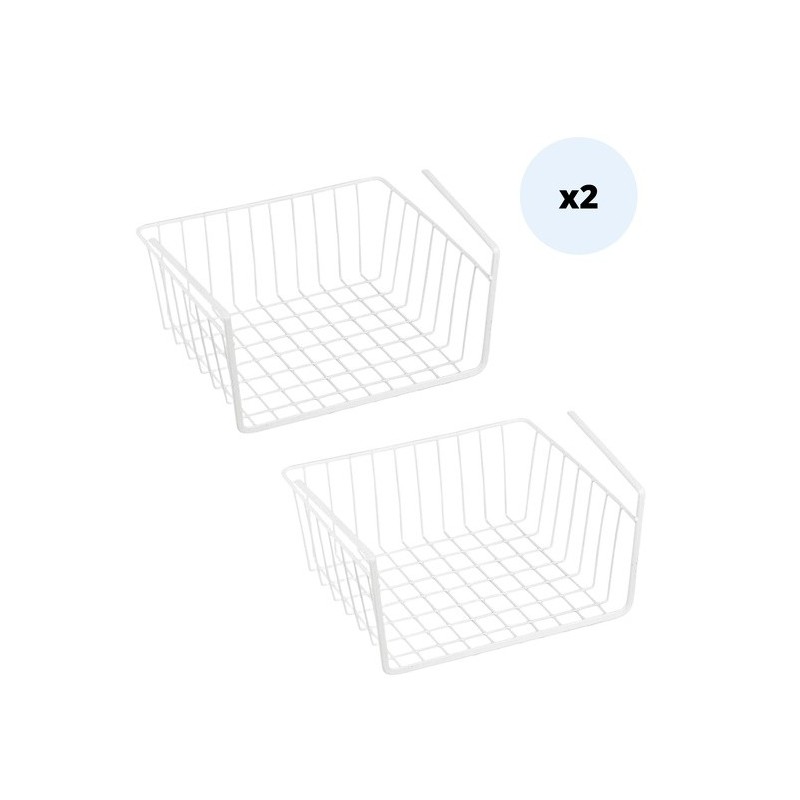 spirella MSV Lot de 2 paniers de rangement sous étagère 30x25 5x14cm en Acier Blanc Mat