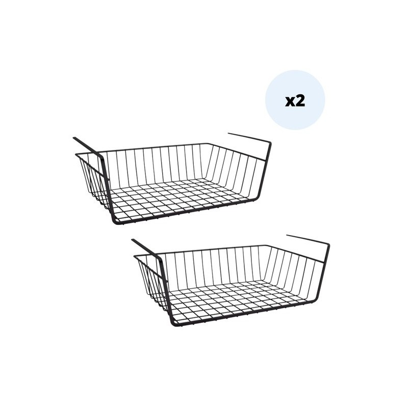 spirella MSV Lot de 2 paniers de rangement sous étagère 38 5x25 5x14cm en Acier Noir Mat