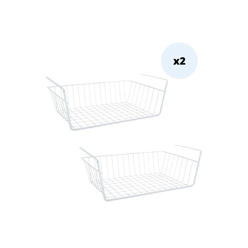 spirella MSV Lot de 2 paniers de rangement sous étagère 38 5x25 5x14cm en Acier Blanc Mat