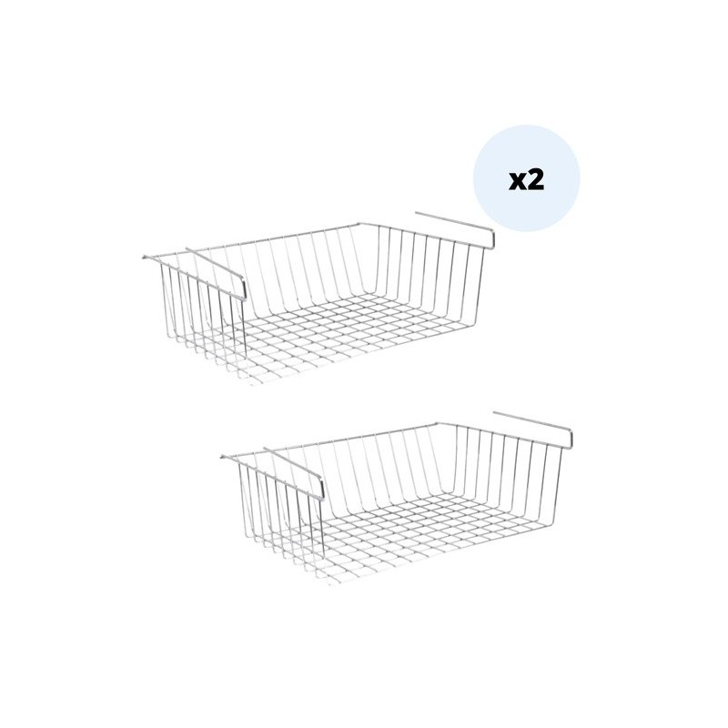 spirella MSV Lot de 2 paniers de rangement sous étagère 38x26x14cm en Acier Chromé