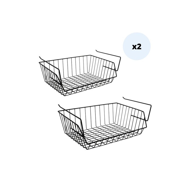 spirella MSV Lot de 2 paniers de rangement sous étagère 40x27x17 5cm en Acier Noir Mat