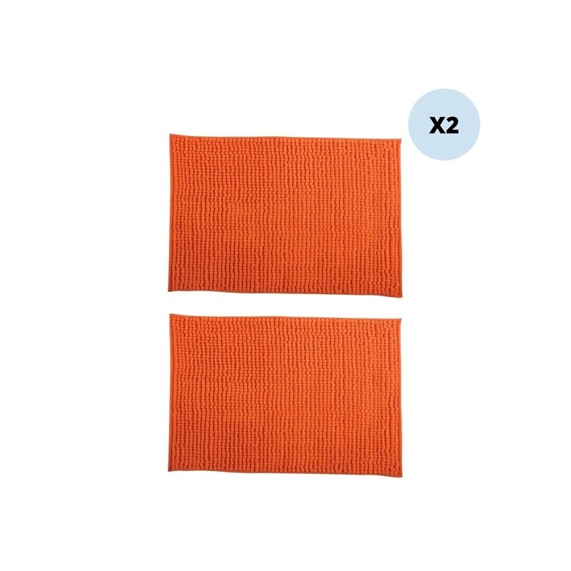 spirella MSV Lot de 2 tapis de bain Microfibre CHENILLE 40x60cm Orange