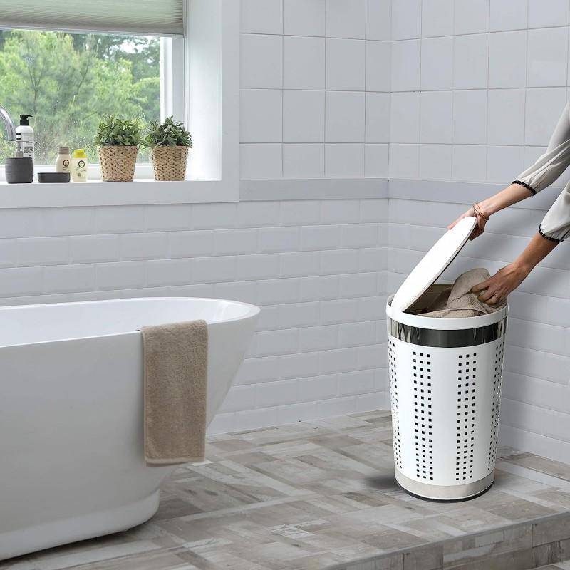 Spirella MSV Panier à  Linge 46L Avec Couvercle Coussin Inox Blanc
