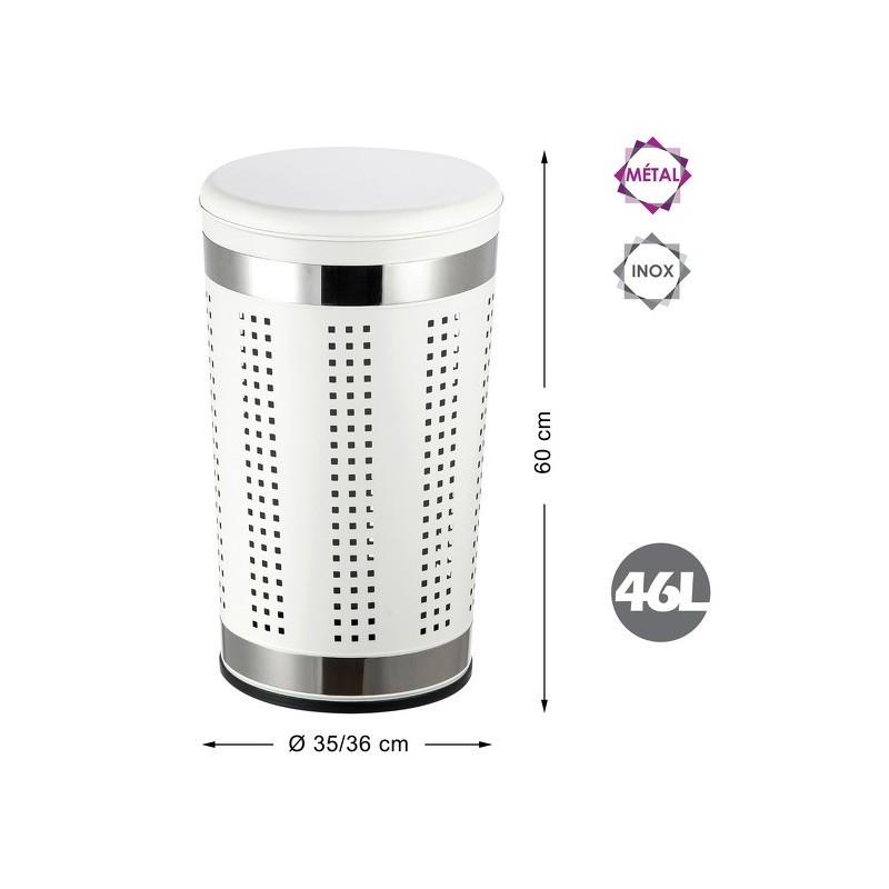 Spirella MSV Panier à  Linge 46L Avec Couvercle Coussin Inox Blanc