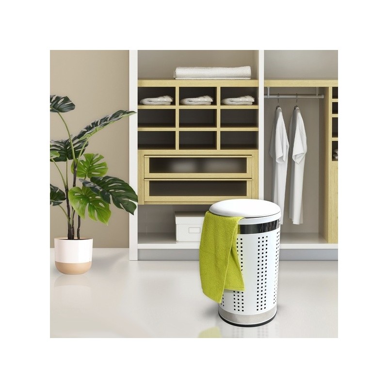 Spirella MSV Panier à  Linge 46L Avec Couvercle Coussin Inox Blanc