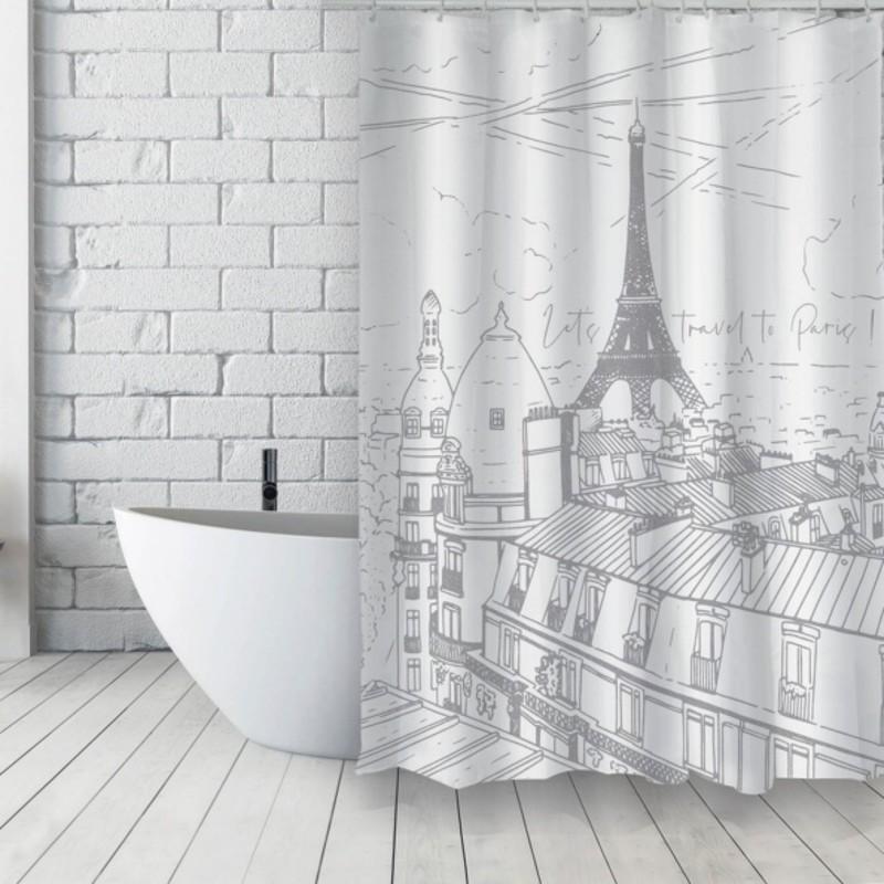spirella MSV Rideau de douche Français Polyester 180x200cm ESQUISSE Motif Argenté