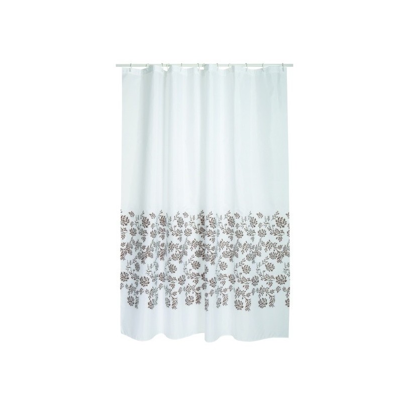 Spirella MSV Rideau De Douche Polyester IKEBANA 180x200cm QUALITà PREMIUM Blanc & Beige - Anneaux Inclus
