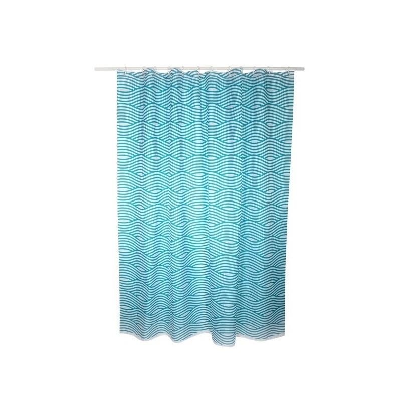 Spirella MSV Rideau De Douche Polyester WAVE 180x200cm QUALITà PREMIUM Bleu - Anneaux Inclus