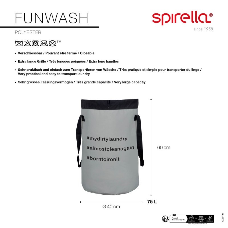 Spirella Panier à  Linge FUNWASH 75L Gris Clair Spirella