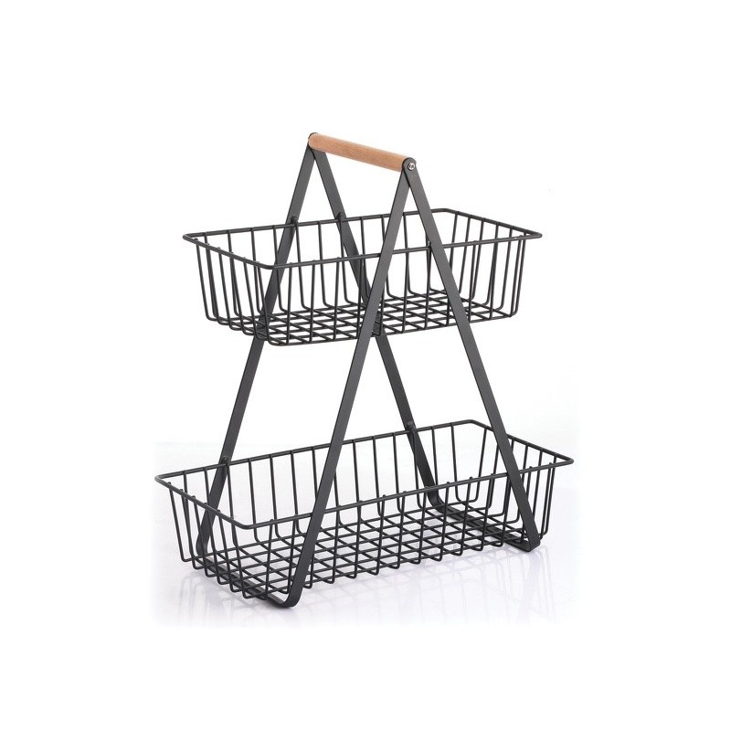 Spirella Panier De Rangement à Poser Design Industriel Bois & Acier ELIE Noir Mat MSV