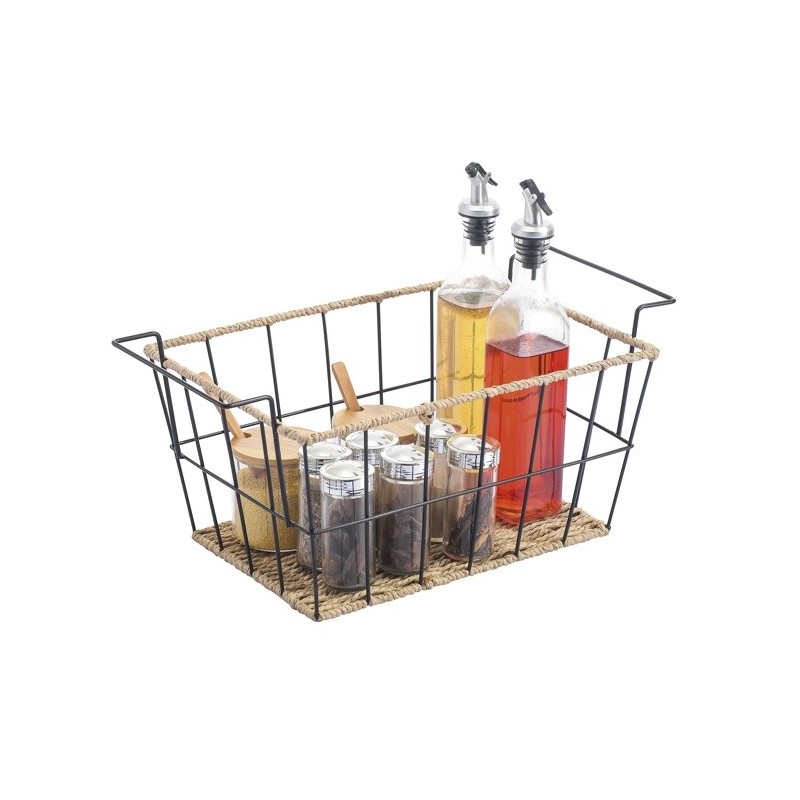 spirella Panier de rangement Acier & corde en papier M WAPI Noir mat MSV