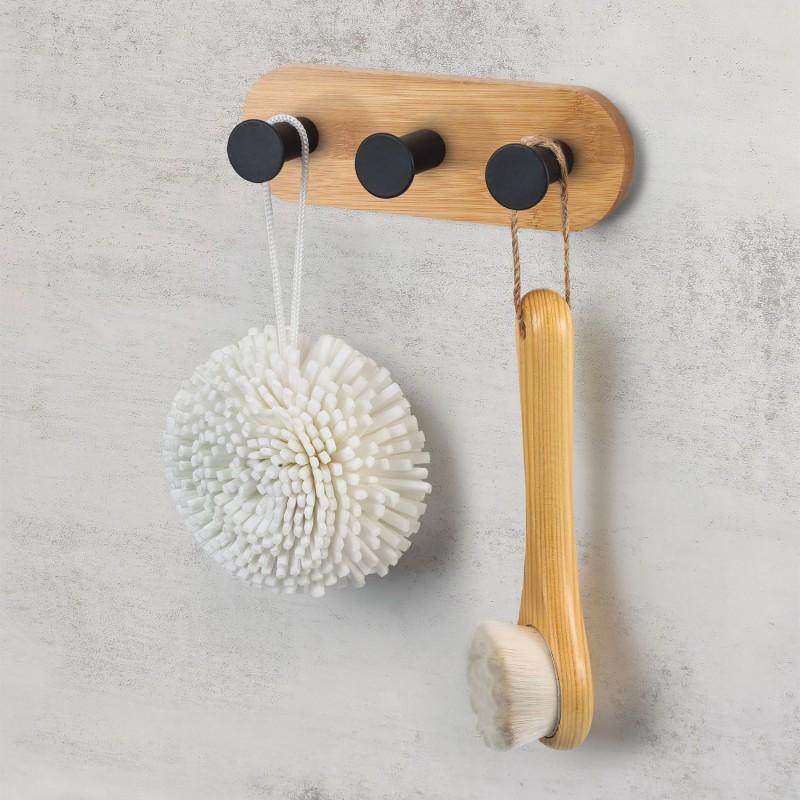 Spirella Porte Manteaux Patères 3 Crochets Sans Perçage YONO Noir & Bambou MSV