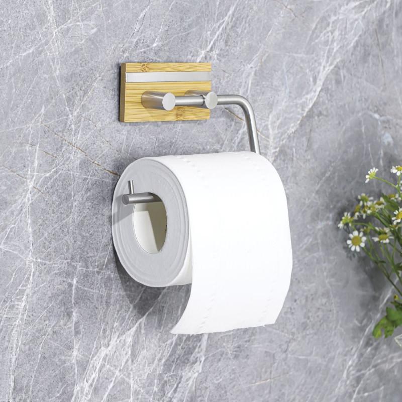 Spirella Porte Rouleau Papier Wc Adhésif FLAVIO Acier & Bambou MSV