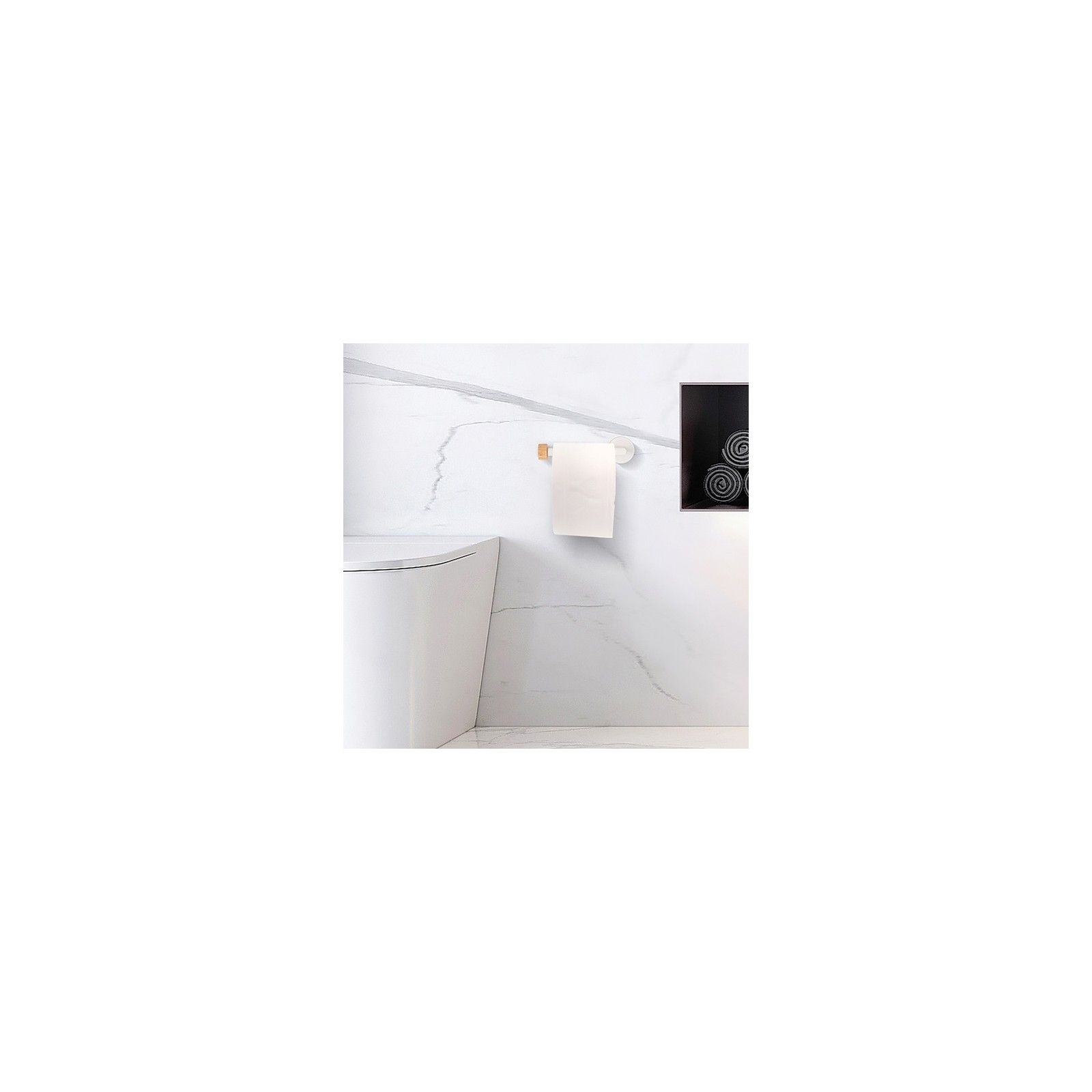 Spirella Porte Rouleau Papier Wc Mural IANA Acier & Bambou Blanc Mat MSV