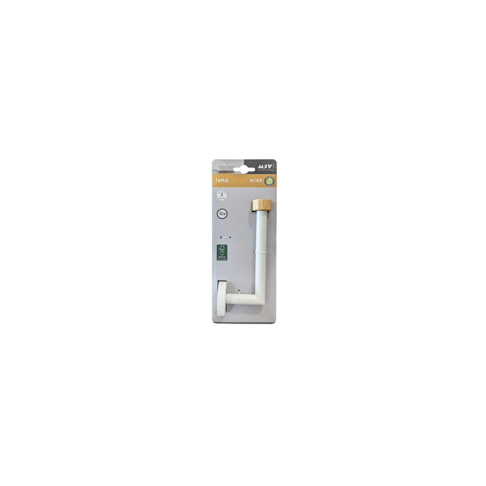 Spirella Porte Rouleau Papier Wc Mural IANA Acier & Bambou Blanc Mat MSV