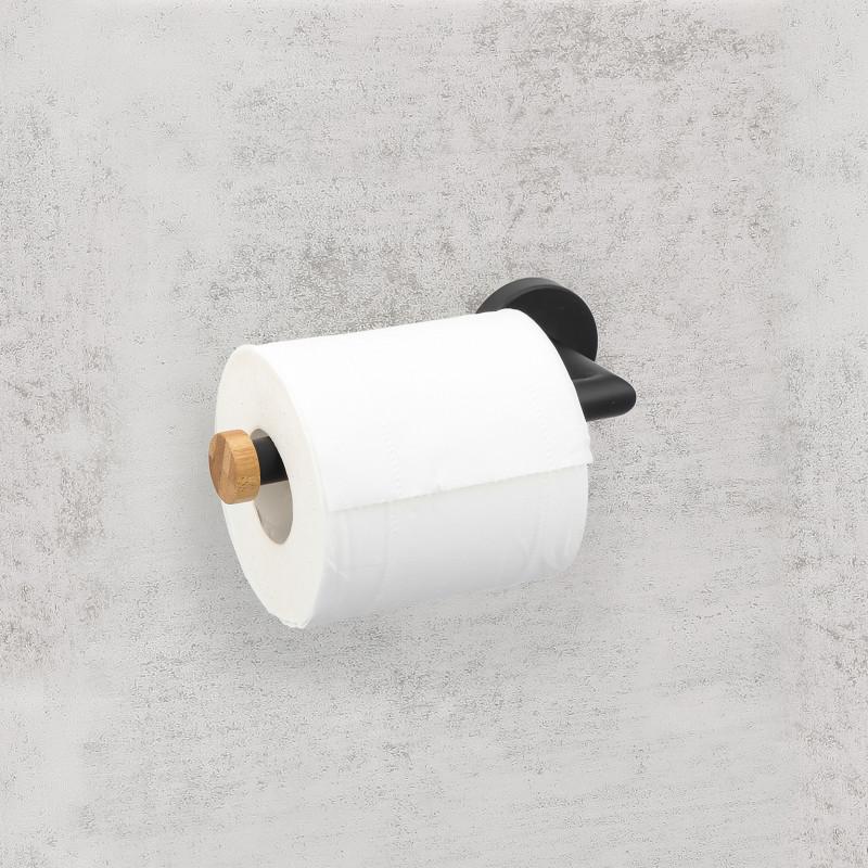 Spirella Porte Rouleau Papier Wc Mural IANA Acier & Bambou Noir Mat MSV