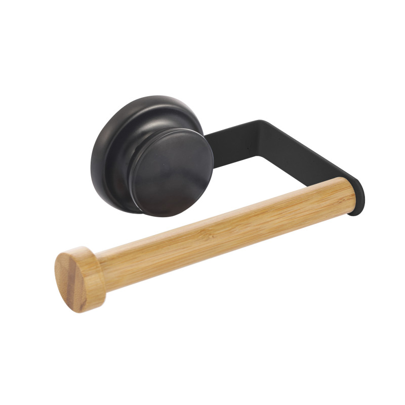 spirella Porte Rouleau Papier Wc Mural MEGA VENTOUSE Bambou & Acier Noir MSV