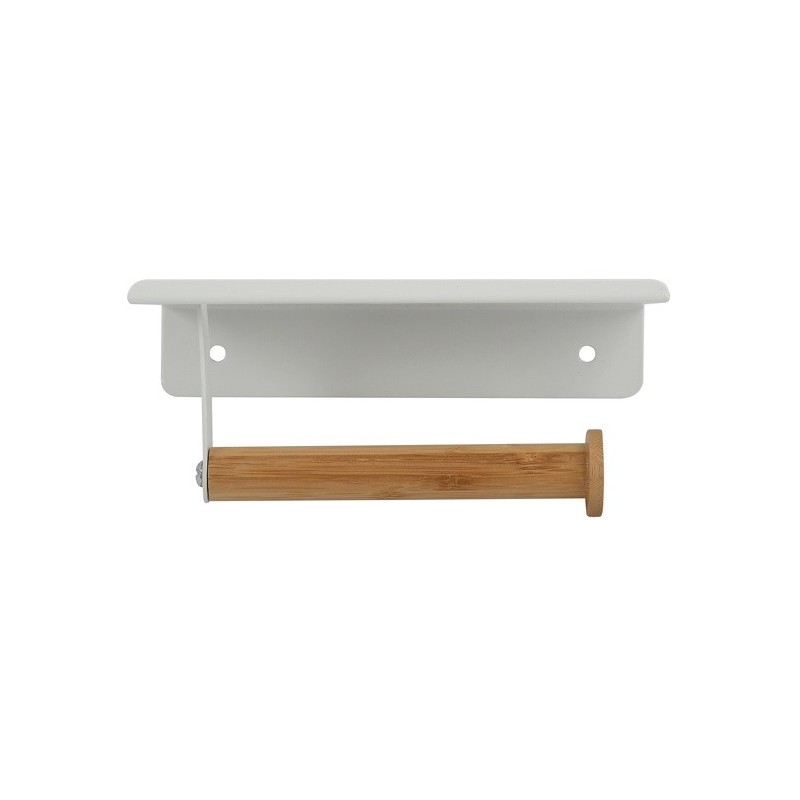 Spirella Porte Rouleau Papier WC Mural TAREK Acier & Bambou Blanc & Beige Spirella