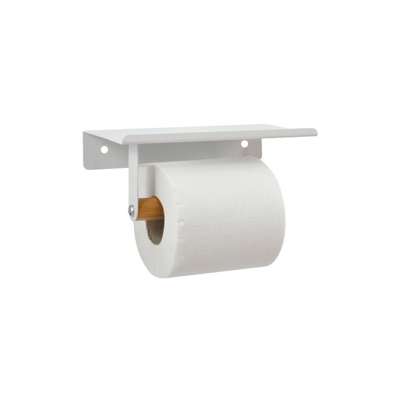 Spirella Porte Rouleau Papier WC Mural TAREK Acier & Bambou Blanc & Beige Spirella