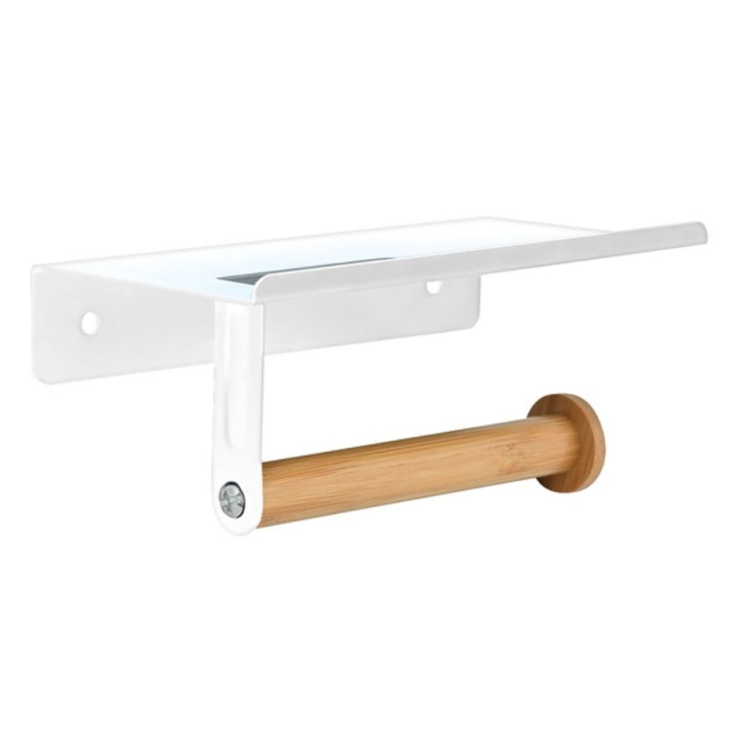 spirella Porte rouleau papier WC Mural TAREK Acier & Bambou Blanc & Beige Spirella