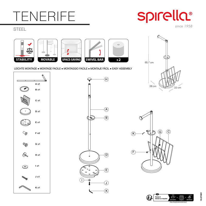 Spirella Porte Rouleau Papier Wc Sur Pied & Porte Journeaux TENERIFE Spirella