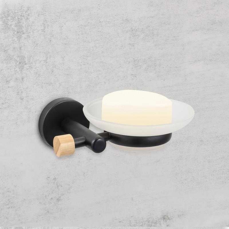 Spirella Porte Savon à  Fixer Acier & Bambou IANA Transparent & Noir MSV