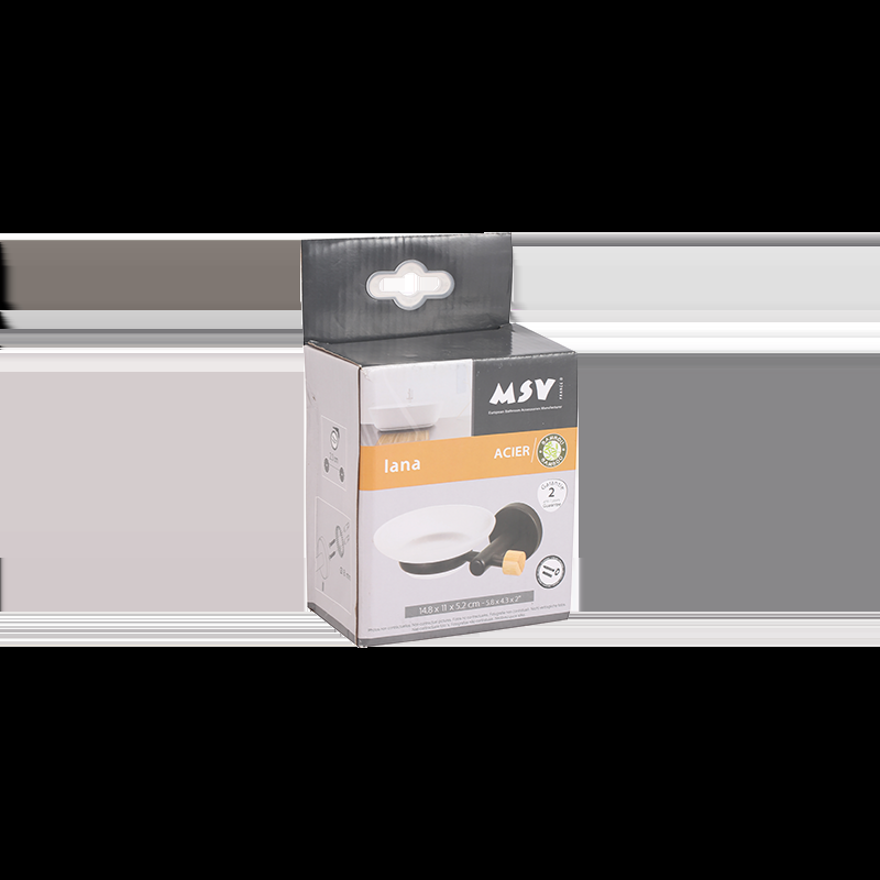 Spirella Porte Savon à  Fixer Acier & Bambou IANA Transparent & Noir MSV