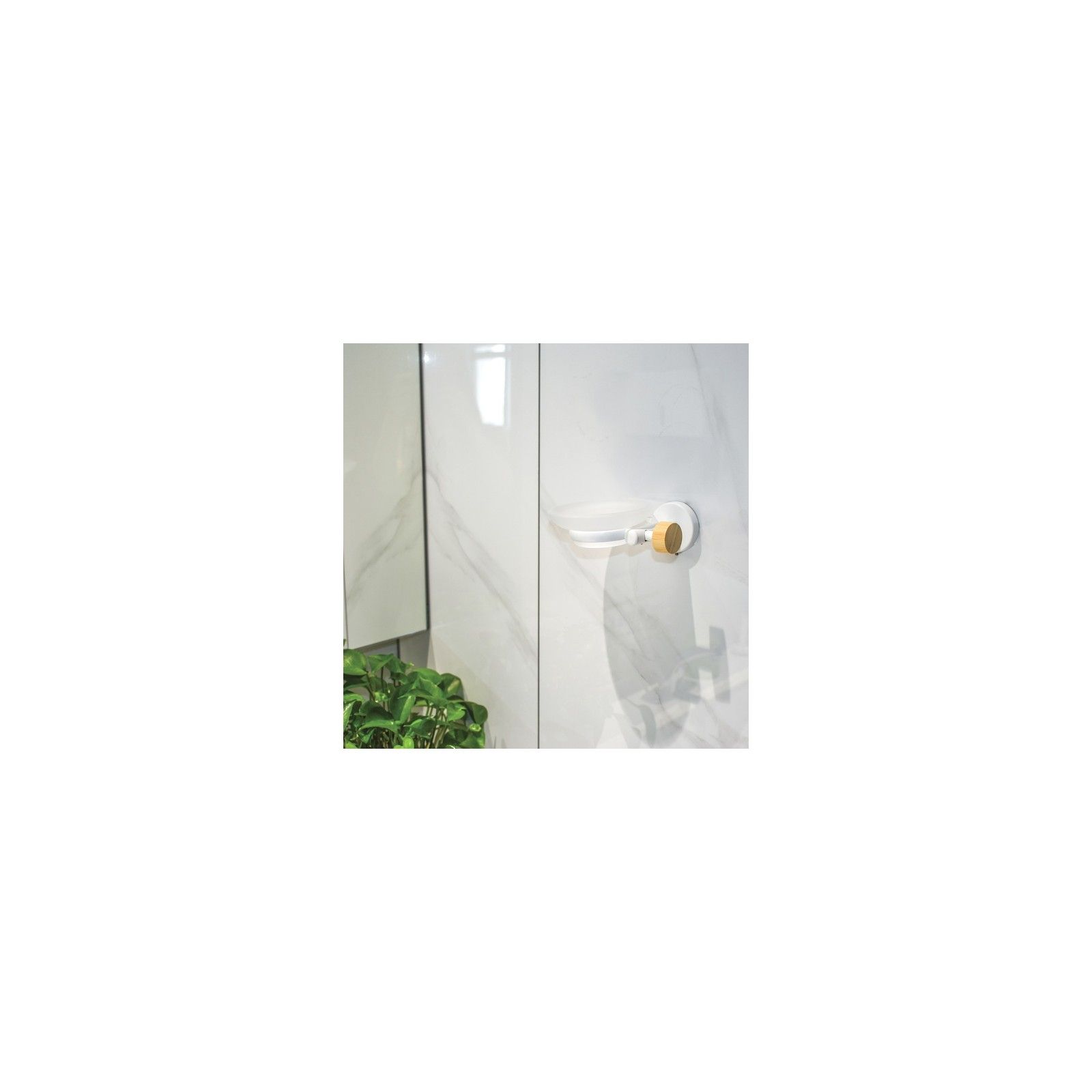 Spirella Porte Savon à  Fixer Acier & Bambou IANA Transparent & Blanc MSV