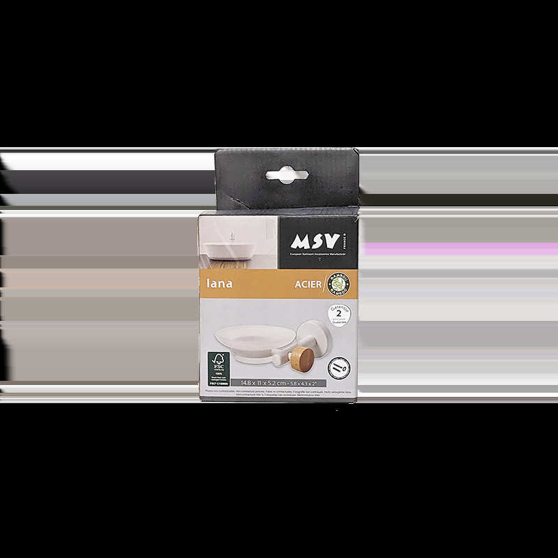 Spirella Porte Savon à  Fixer Acier & Bambou IANA Transparent & Blanc MSV