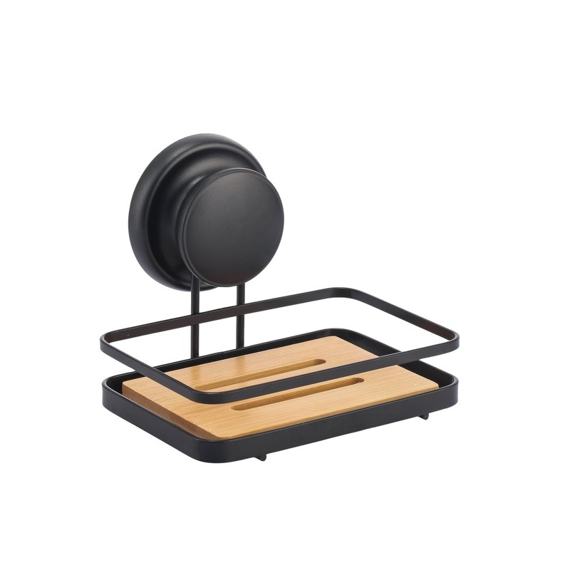 spirella Porte Savon avec Mega Ventouse Acier & bambou Noir mat MSV