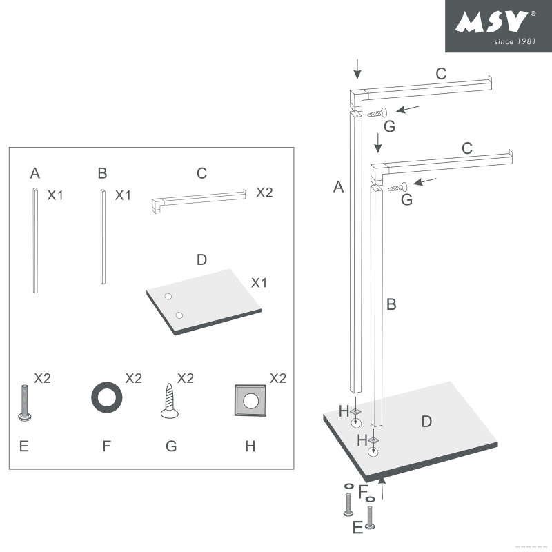 Spirella Porte Serviettes 2 Branches Inox & Verre Noir MSV