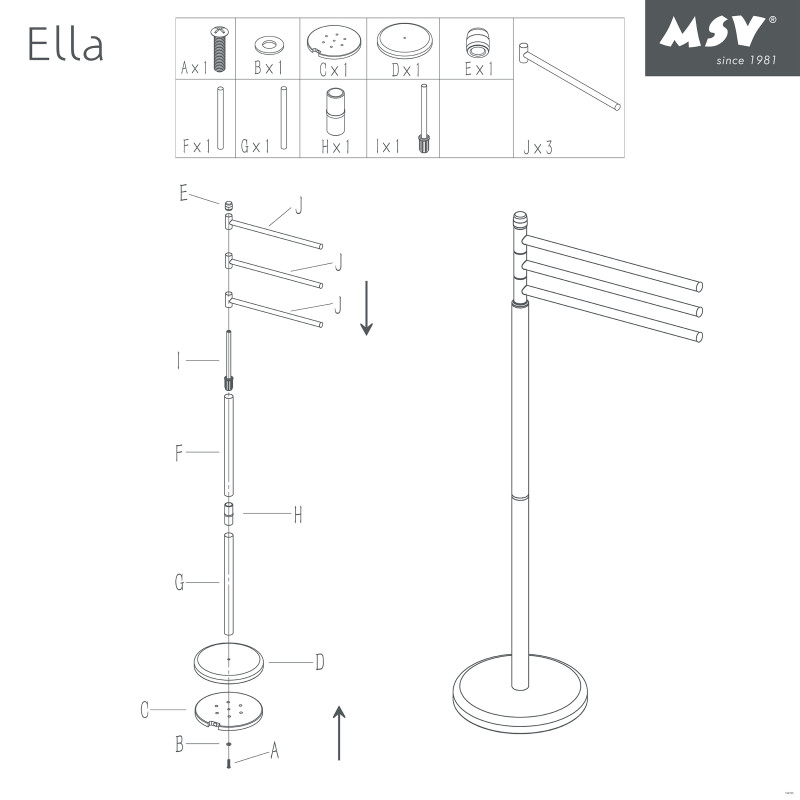 Spirella Porte Serviettes 3 Branches Acier ELLA Noir Mat MSV