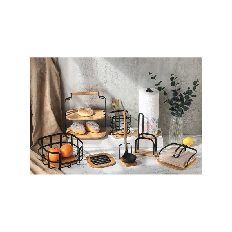 Spirella Porte Serviettes De Tables Design Industriel Bambou & Acier ELIE Noir Mat MSV