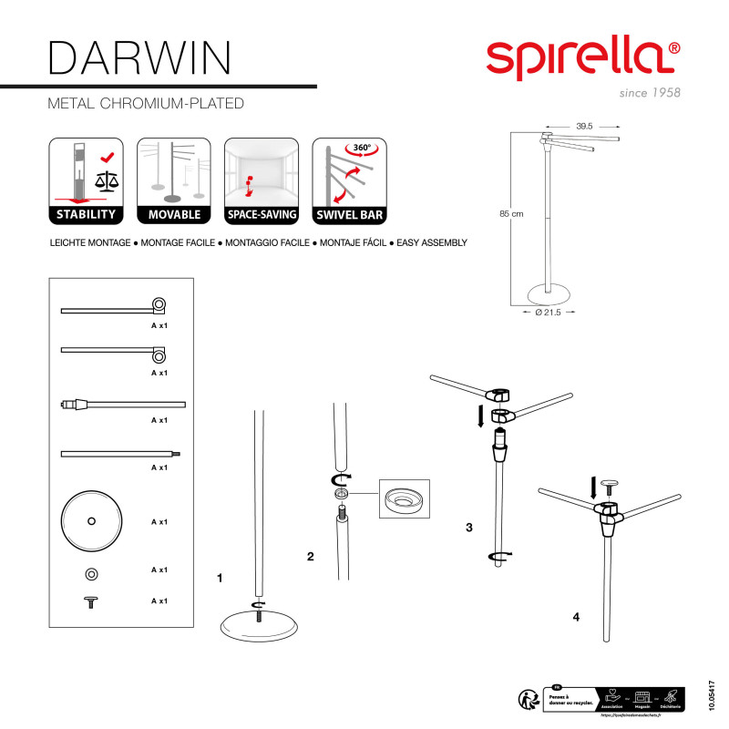 Spirella Porte Serviettes Double Acier DARWIN Chromé Spirella