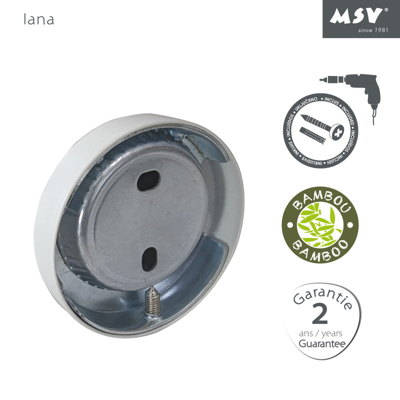 Spirella Porte Serviettes Mural En Acier & Bambou IANA Blanc Mat MSV