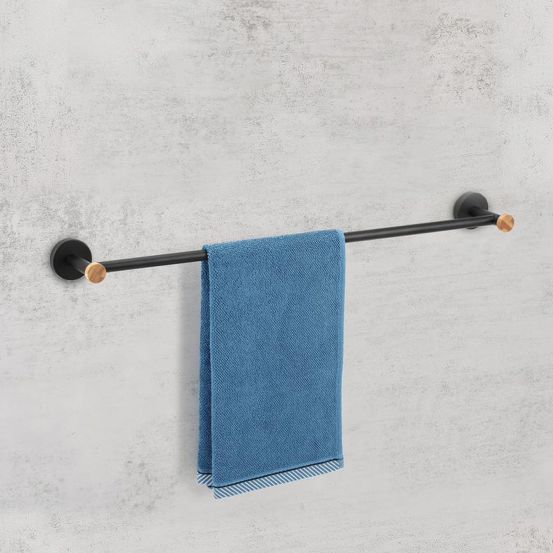 Spirella Porte Serviettes Mural En Acier & Bambou IANA Noir Mat MSV