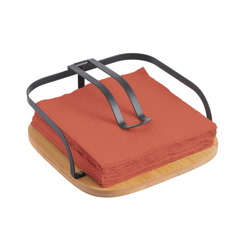 Spirella Porte Serviettes Papier De Tables Avec Barre De Maintien Design Industriel Bambou & Acier ELIE Noir Mat MSV