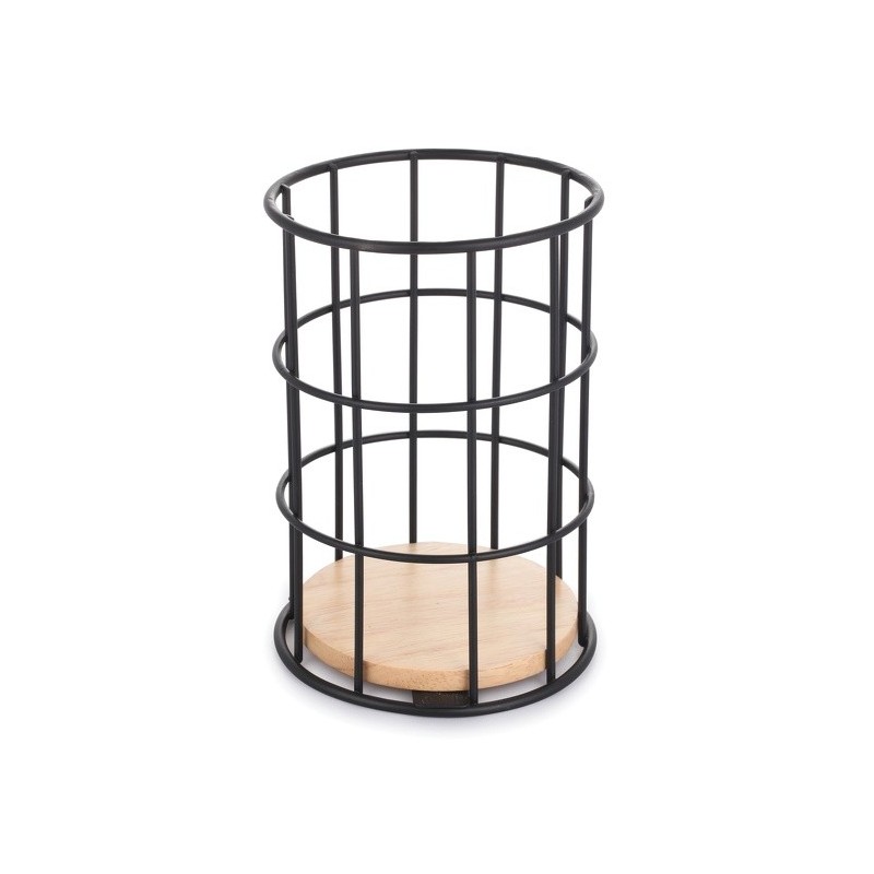 Spirella Porte Ustensiles De Cuisine Design Industriel Bois & Acier ELIE Noir Mat MSV